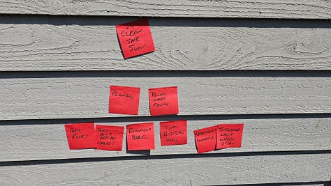 Images of a Personal Kanban, A fence being power washed, and the results of a hard day of work