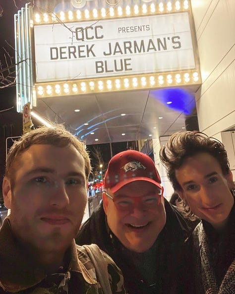 Poster, Marquee, and excerpt from the Derek Jarman film, "Blue."