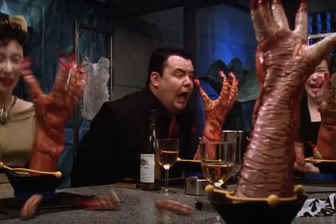 Bettlejuice (1988) Dinner Dance Scene with shrimp cocktails that turn into hands