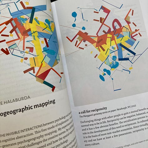 The grid shows images from An Anthology of Warm Data, including the cover and various illustrated pages form the magazine. 