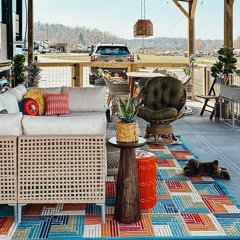 A few of our patio zones: Dining, Lounge, Zen, Plants