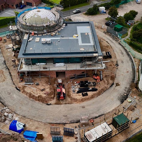A drone image of work taking place at Sherwood Observatory