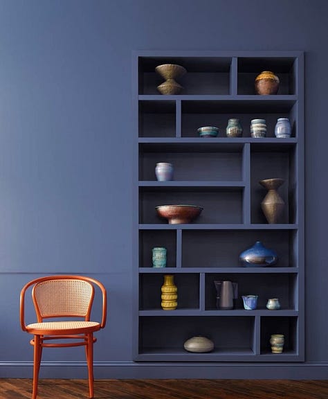 Selection of images from Benjamin Moore showcasing Blue Nova, Colour of the Year 2024