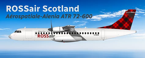 The current ROSSair Scotland fleet: 1) Aria T42 Transonic, 2) Aria T102 Transonic, 3) Aria V42 eVTOL, 4) Aria V42qc eVTOL Combi, 5) Aria V12c eVTOL Combi Air Ambulance, 6) ATR 42, 7) ATR 72, 8) Britten-Norman Islander, 9) de Havilland DHC-6 Twin Otter.