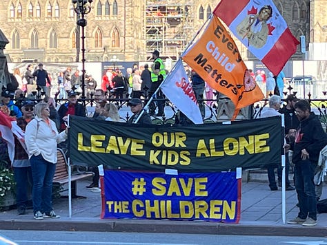 Parents and grandparents with children protested against gender ideology being forced on them in Canadian Schools. The parents and children took Parliament Hill as counter-protestors were held back on the other side of Wellington Street.
