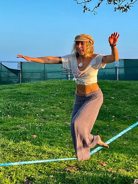 UCSB Student practicing slack line.