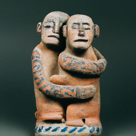 sculptures of people hugging 