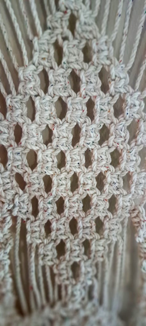 3 close up images of macrame knotwork