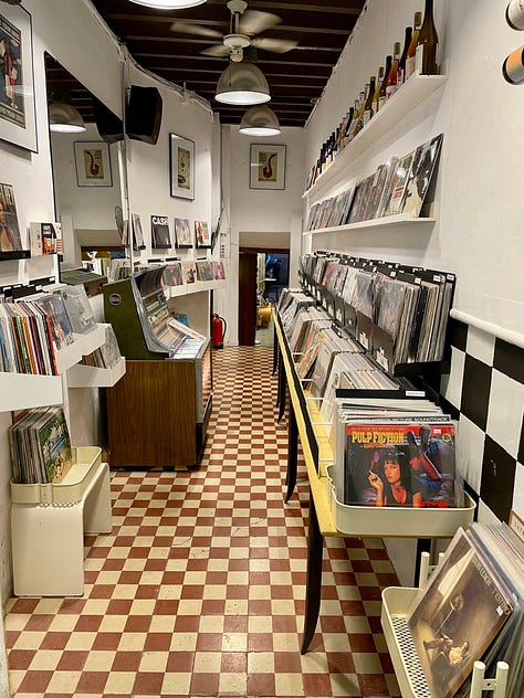 photos of la viniloteca, a natural wine and record shop in Palma, Mallorca, featuring natural wine and records