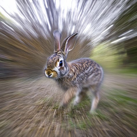 Rabbit, cyclist, cactus + zoom burst in Midjourney