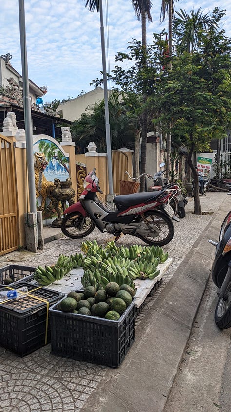 trio of fruit photos from vietnamese produce stand