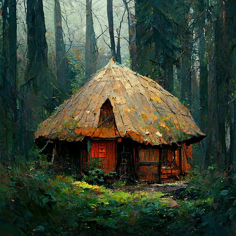 Forest hut in Midjourney V1 - V6