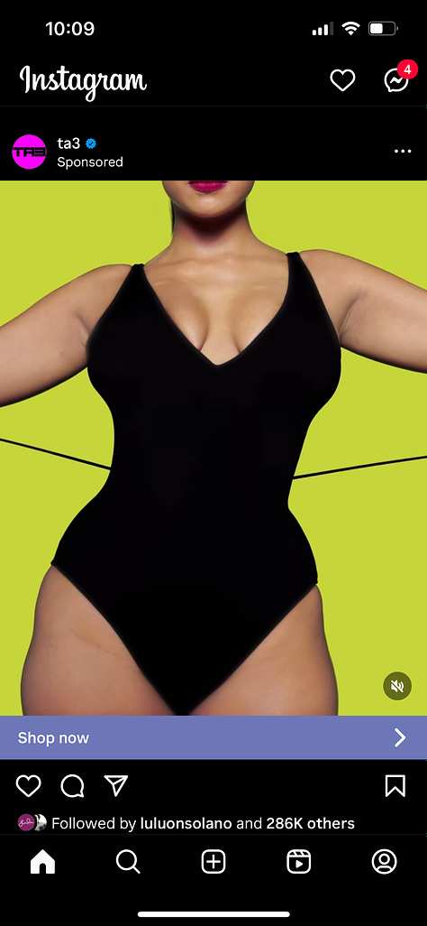 Images of shapewear from Instagram advertisements