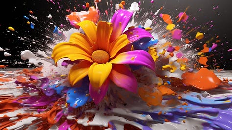 Flowers splash paint, 3D, in graffiti art style, UHD