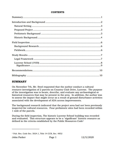 Dr. Parker's Cultural Resource Evaluation of LASC