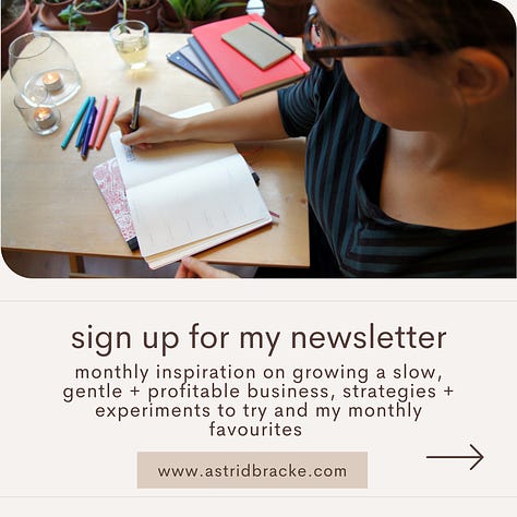 Five pages of an Instagram post asking people to sign up to my newsletter, read my blogposts and work with me 1:1 through www.astridbracke.com