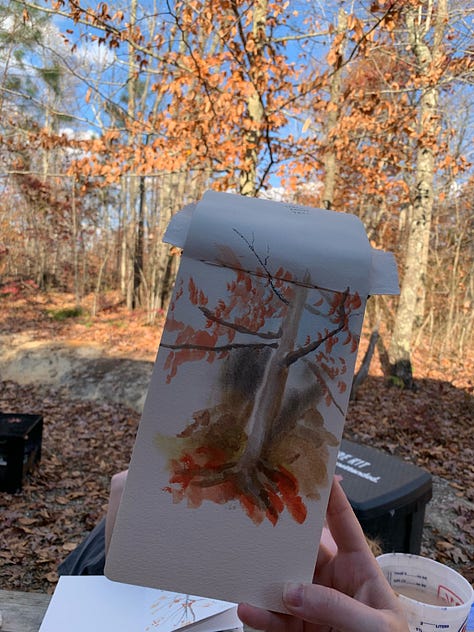 Kayla Stark and Vivien Mildenberger fall autumn tree with sketch book pages of illustration observation studies.