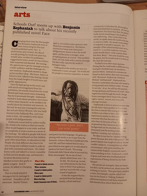 Benjamin Zephaniah article from a 1999 magazine for playworkers