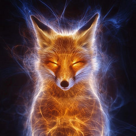 Fox, fruit basket, shooting stars, Kirlian photography in Midjourney