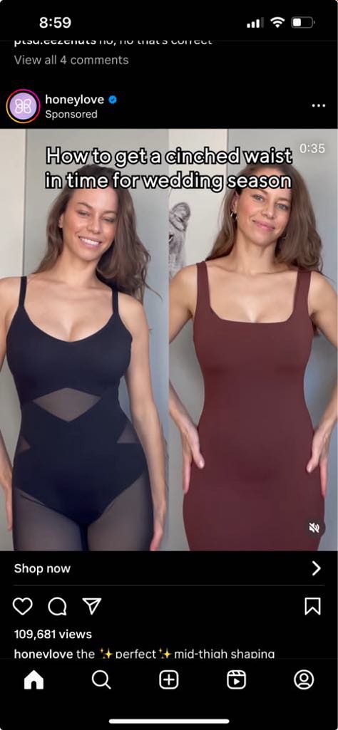 Images of shapewear from Instagram advertisements