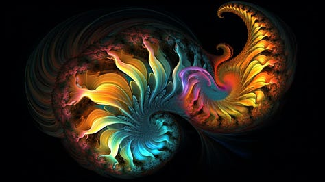 A colorful Julia set fractal with a black background