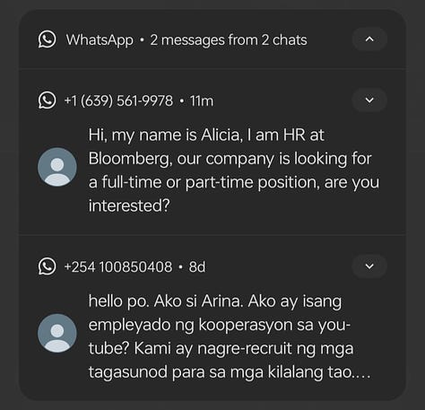 Screenshots of scam text messages
