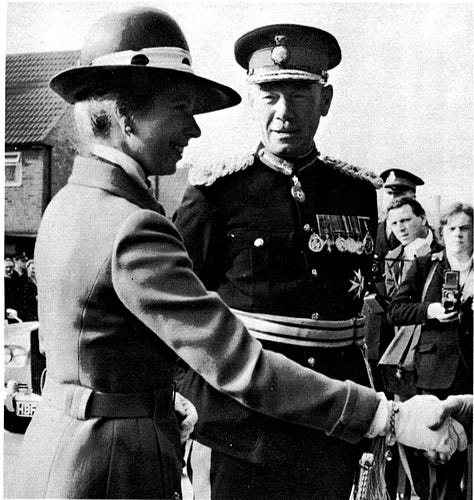 A series of images showing Princess Anne meeting cadets and officers while touring the new cadet school.