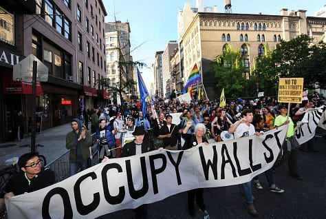 Gallery of six images: top three (black and white) are photographs of protests from the Reagan era, bottom three are photographs of protests/marches in the modern day, showing Americans marching for similar if not the same causes