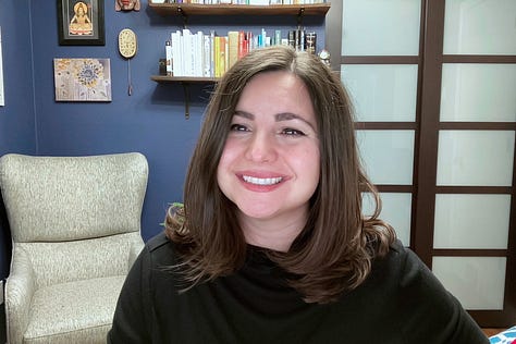 A headshot of the author smiling broadly, the author resting her chin on a journal and smiling, and the author writing in a notebook