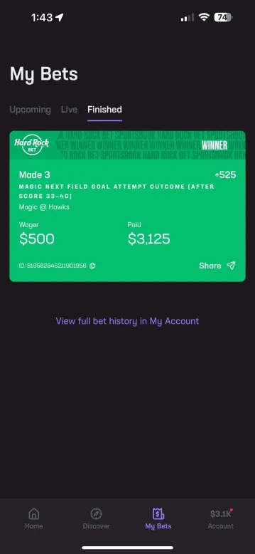 Proof of winning sports bets.