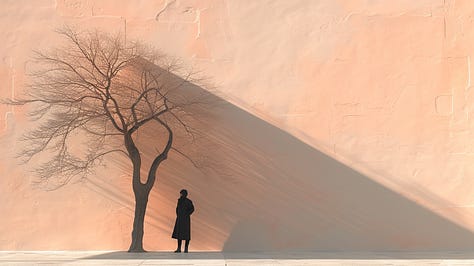 A monochromatic image of a person leaning against a brick wall, with the wall's texture and shadows sharply defined