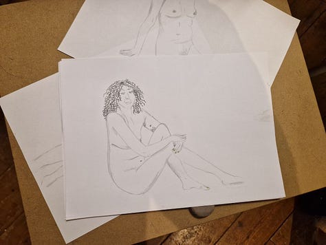 art nude drawing of female model in cardiff