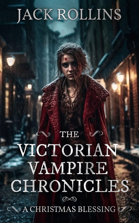 Cover art for Jack Rollins' books includes: the Victorian Vampire Chronicles stories: Tender Morsels - a vampire with a bloody mouth, Doctor Blessing's Curse - an indistinct creature with humanoid features, Doctor Blessing's Rapture, a handsome face with golden eyes, A Christmas Blessing - a veiny human face with skeletal features, and the covers for Jack's non vampire books: The Seance - a skull, candle, and dagger, Tread Gently Amidst the Barrows - a shaft of light in a cavern illuminates a monstrous troll creature, Dead Shore - a zombie emerging from the sea, Hard Man - a blood-splattered brick alley with a hooded figure standing under a streetlamp, Scattered Ashes - a cracked skull emerging from rolling clouds of ashes