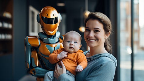 A robot casually chats with a human being