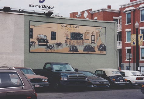 Pictures of murals on some walls in Calgary.