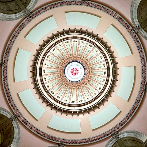 Exterior, rotunda and ceiling of the Ohio Statehouse in Columbus.