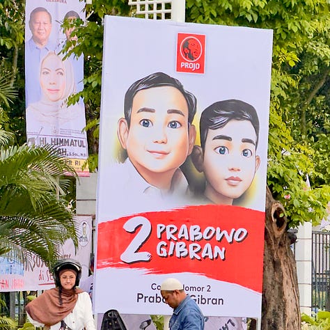 Variants of the gemoy meme on billboards in Jakarta.