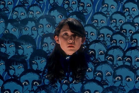 Shots from House (Hausu, 1977), including a witch cat eating a hamburger and watermelon