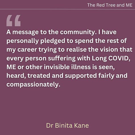 A message to the community. I have personally pledged to spend the rest of my career trying to realise the vision that every person suffering with Long COVID, ME or other invisible illness is seen, heard, treated and supported fairly and compassionately. There are many of us who are fighting for the cause and have your back. We won’t give up - please know you are not alone, not forgotten and we will keep going until there is real change.