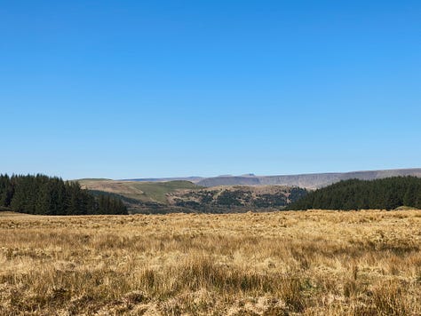 mountain scenery in Bannau Brychieniog Brecon Beacons on a sunny day