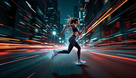 Masterpiece Nike commercial, a female model is running with nike sports wear and nike sneakers, in high speed