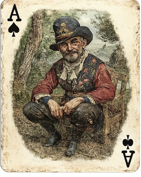 Playing card showing a butterfly, transformer, villager