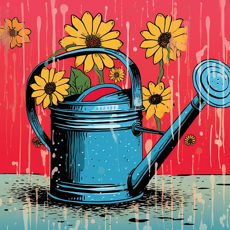 Butterfly / bonfire / watering can pop art Midjourney images