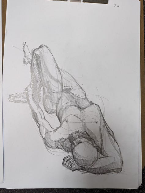 Male life model poses for life drawings