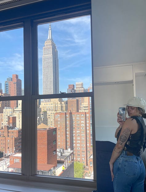 1. The interior and exterior of the Guggenheim 2. Photo from Hip-Hop Conscious Unconscious 3. Empire State Building and Joe's Pizza 4. (some of) Thierry Mugler's Masterpieces 5. The exterior and interior of Yankee Stadium 6. Mirror selfie of my morning view 