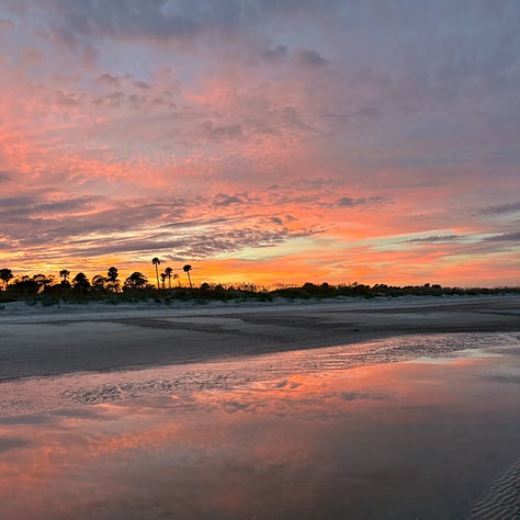 three views of ocean and sky at sunrise, sunset and dusk