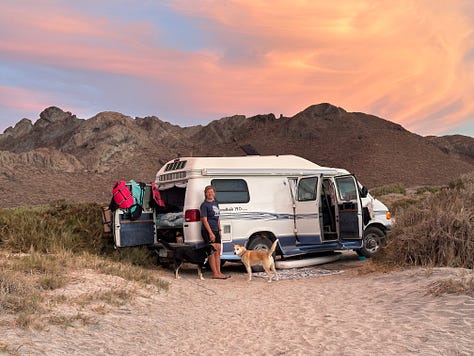 Photos of Liz, Seth, and the dogs in Baja