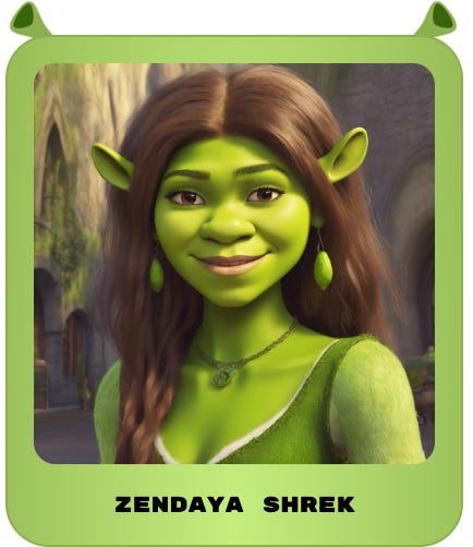 Brad Pitt, Adam Driver, and Zendaya as Shrek