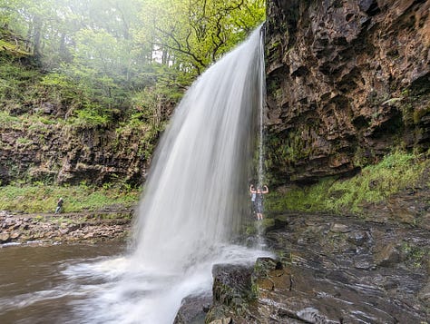 images of waterfalls in sunshine in the brecon beacons