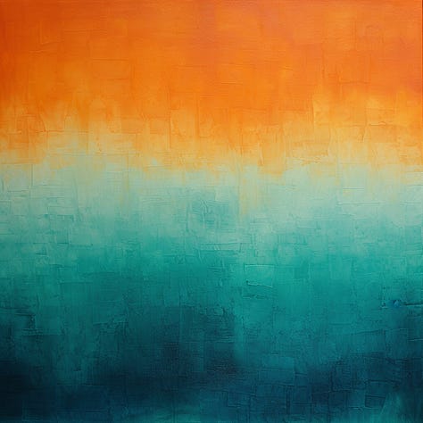 Color field painting, green and blue / blue and black triangle / teal and orange